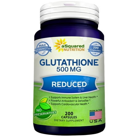 Reduced Glutathione 500mg Supplement - 200 Capsules - L-Glutathione Antioxidant to Support Liver Health & Detox - Max Stength L Glutathione Powder Pills to Help Immune & Brain