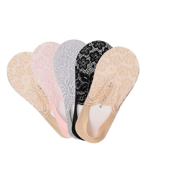 Women's Lace No Show Socks Low Cut Non Slip, Invisible with Flats, Pumps, Boat Liner Socks,5PC