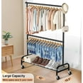 thumbnail image 5 of Heavy Duty Clothing Racks for Hanging Clothes Rack Double Rod Garment Rack Rolling Closet Wardrobe Rack on Wheels, Metal, Adjustable, Black, 5 of 15