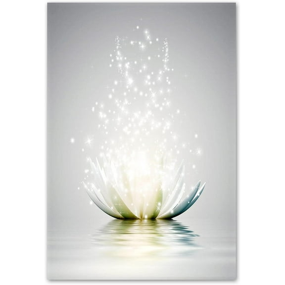 Zen Canvas Wall Art White Lotus Flower Bloom in Water Picture Prints Wall Decor Framed Grey Painting for Yoga Spa Meditation Spiritual Room Decor (12x18in (30x45cm), Zen Artwork-3)