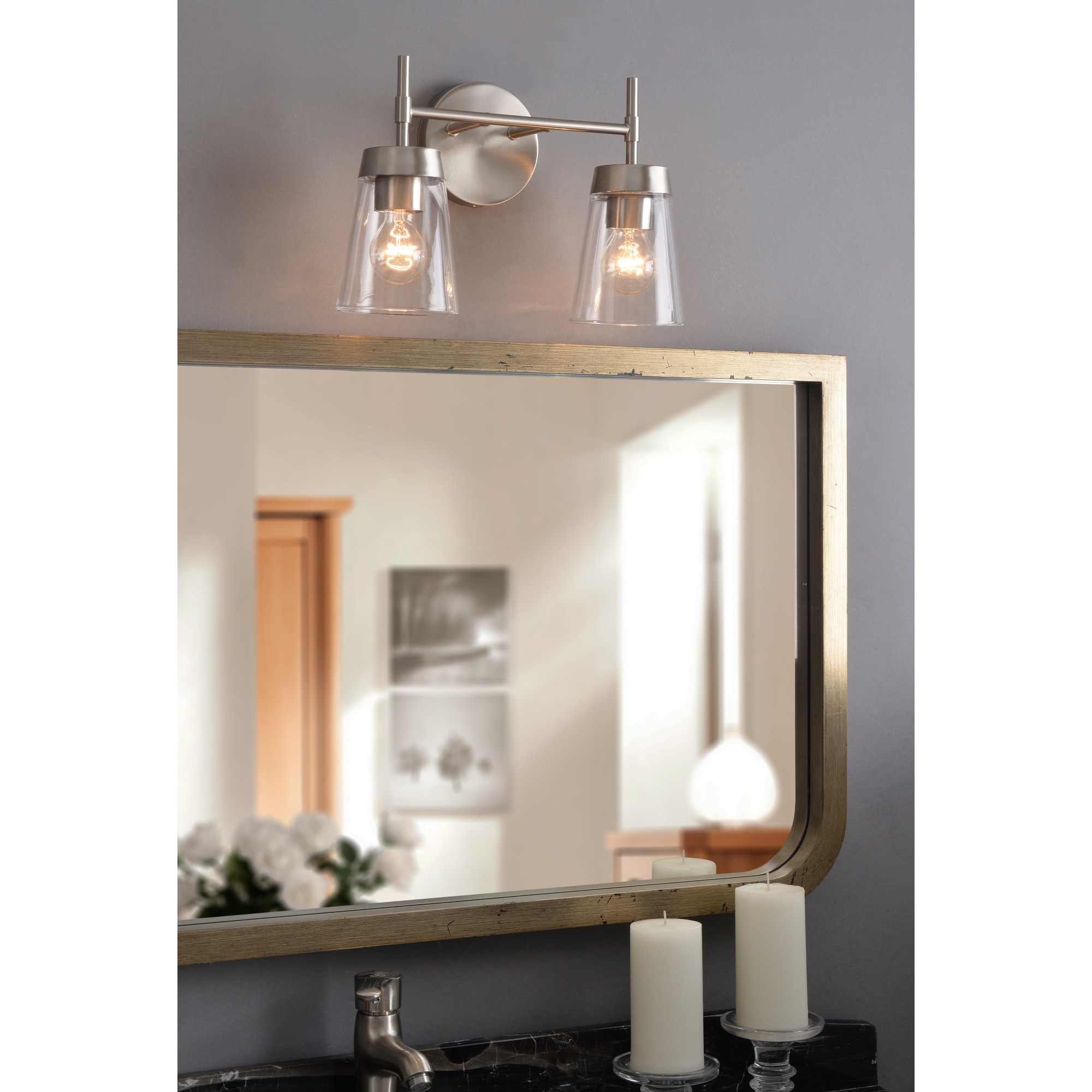 Kenroy Home Delgado 15'' Vanity Light 2-Light Wall Light Fixture Transitional Table Light Fixture for Bathroom, Hallway, or Office, Brushed Steel