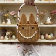 thumbnail image 4 of Easter Cute Bunny Rattan Style Plastic Storage Basket Brown, Large Capacity Woven Basket for Easter Candy Home Decor, Portable Beaded Handle Basket for Living Room Gift, 4 of 6