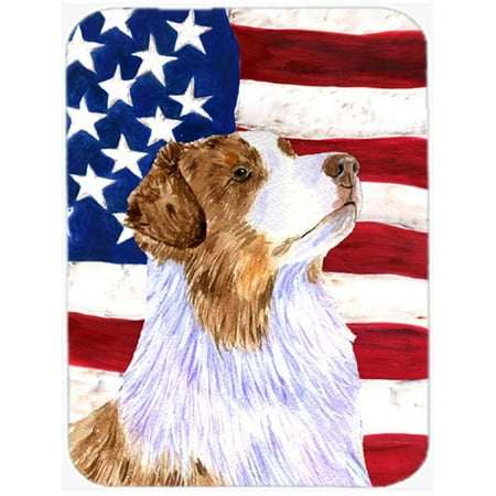 

USA American Flag with Australian Shepherd Glass Cutting Board - Large