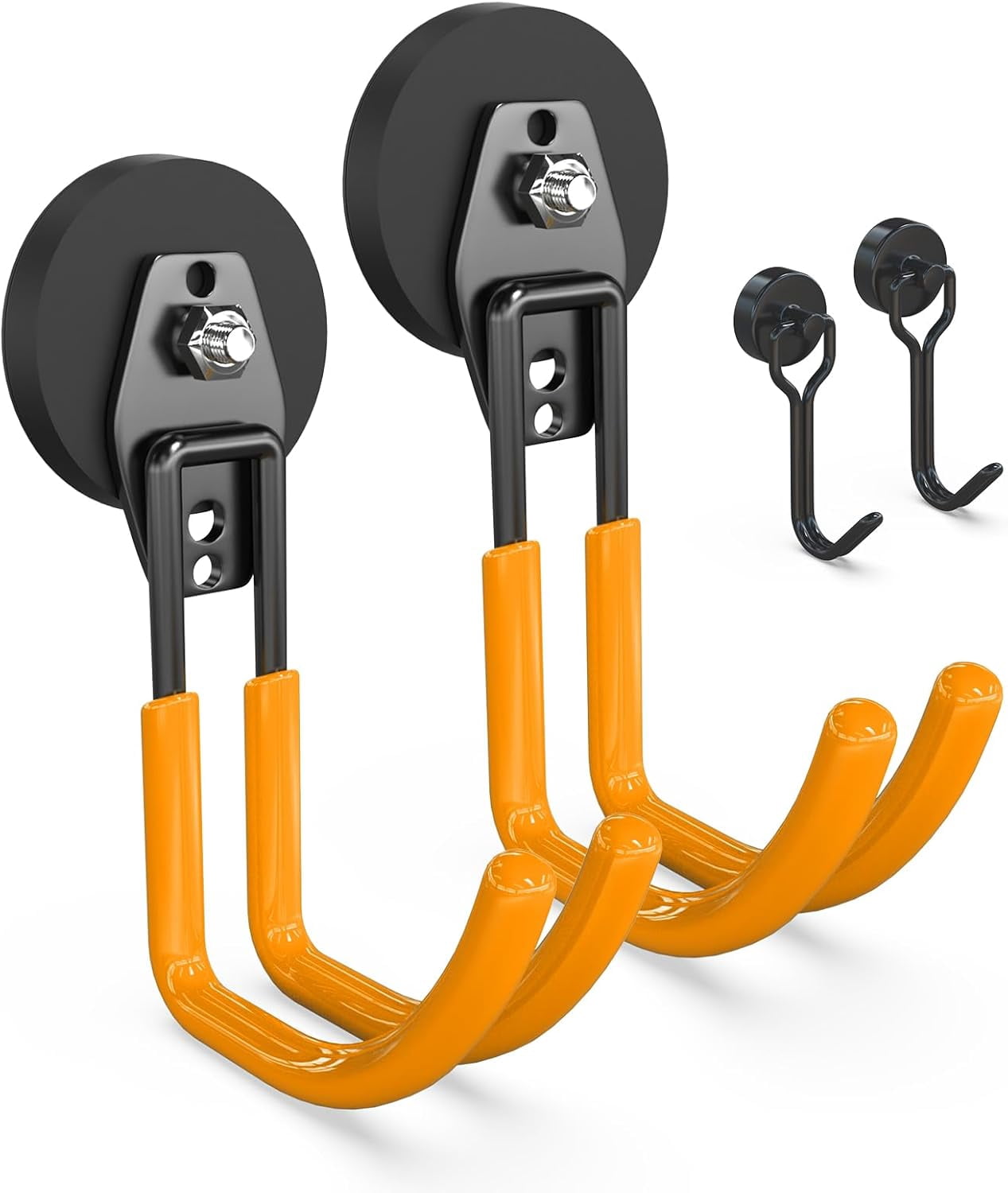 FEFEFW-Heavy Duty Magnet Garage Hooks 2 Pack, J Shape Strong Magnetic Hooks for Hanging Cordless Power Drill, Utility Magnetic Tool Holder for Metal Cabinet, Steel Pegboard, Toolbox, Garage(Orange)