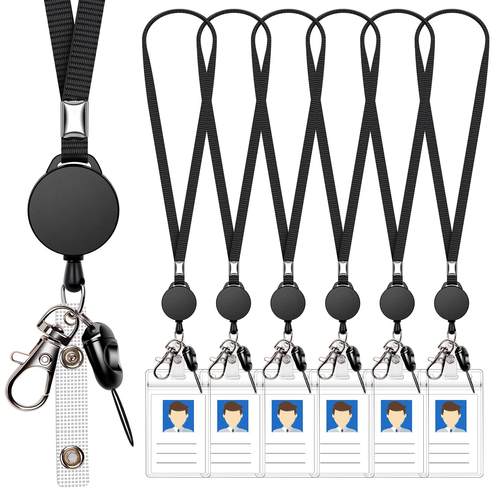 6 Pack Retractable Badge Lanyards and ID Badge Holder, Strap Lanyard