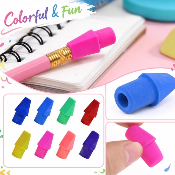 20pc Multicolor Pencil Cap Erasers, Replacement Rubber Eraser Tops For Standard Wooden Pencils, School Stationery Supplies