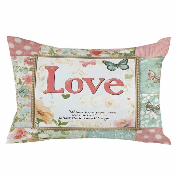 Spring Pink Green Check Throw Pillow Cover 20 x 30 Inch Decorative Pillow Cover Vintage Floral Checkered Love Lumbar Pillowcase Seasonal Rectangle Cushion Case for Couch Sofa Bed Living Room