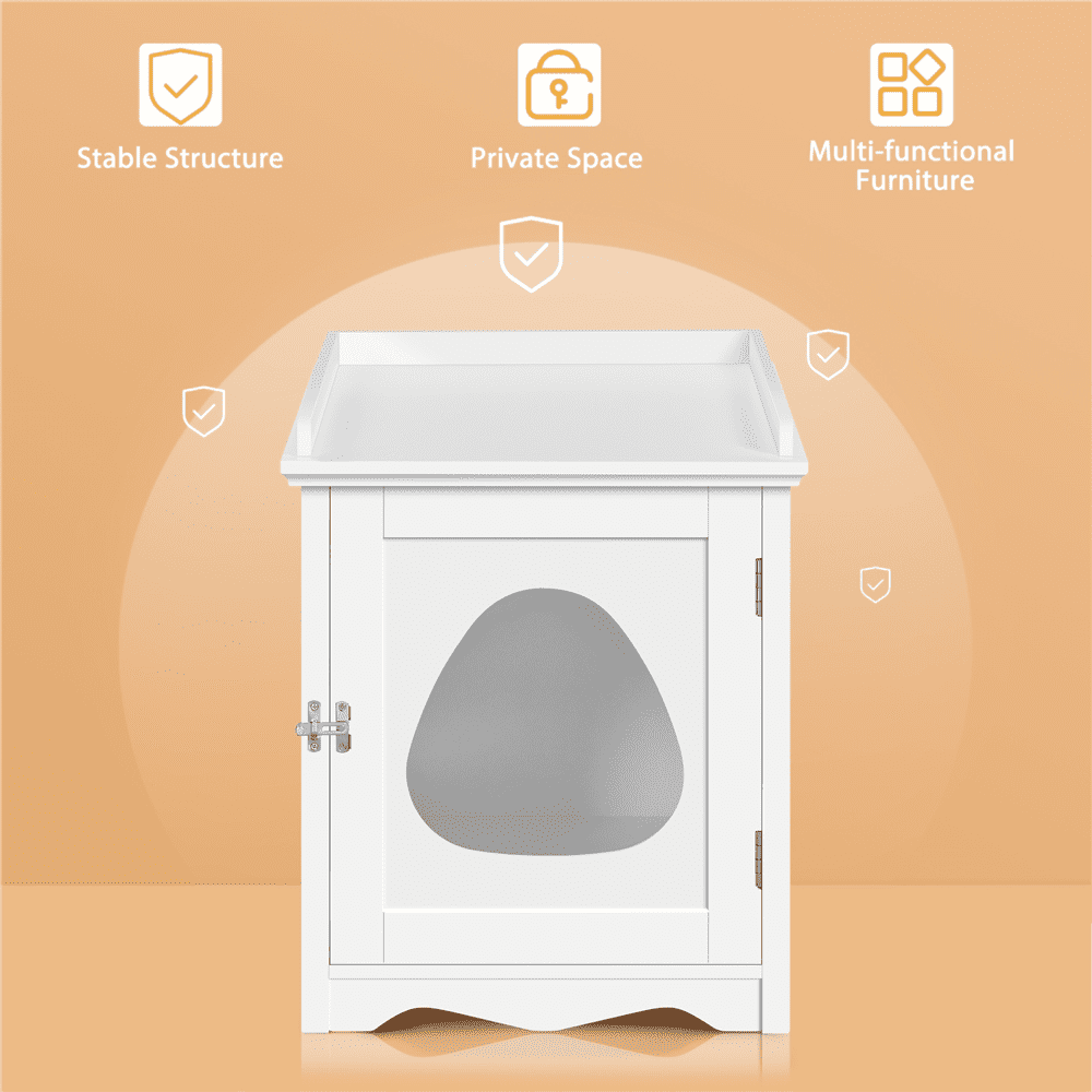 Alden Design Indoor Wooden Cat Litter Box Furniture Enclosure, White