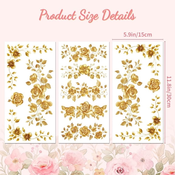 Rub on Transfer Decal Sticker for Furniture Craft Decor 6"x12" Golden Lace with Corner 3Pcs Waterproof UV DTF Transfer for Drawer Dresser Glass Porcelain Wood Plastic Window