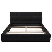 Euroco Upholstered Queen Size Platform Bed with Tuft Headboard, Black