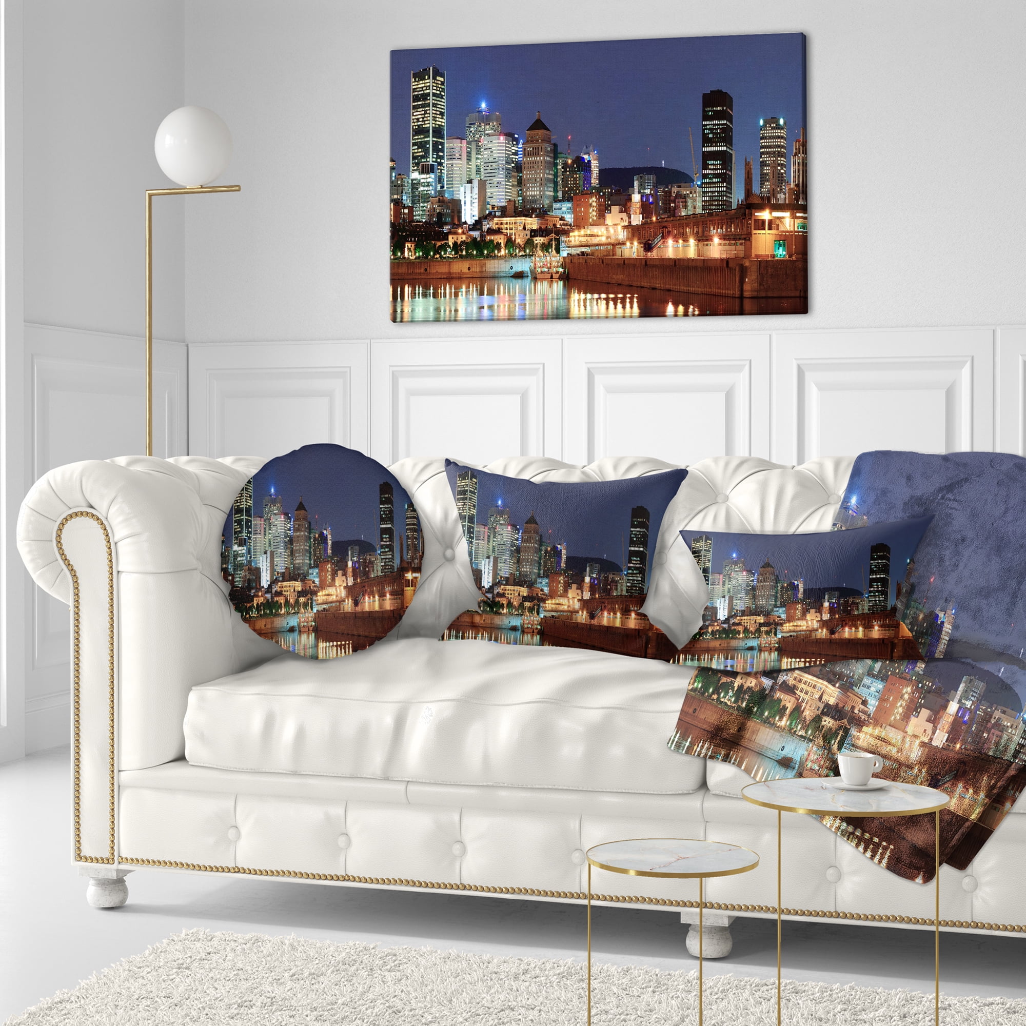 Designart Bright Montreal at Dusk - Cityscape Photography Throw Pillow - 12x20