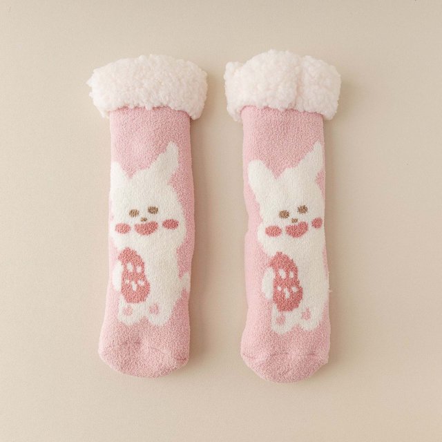 Chaussettes en Velours d'Agneau Style Mignon pour Femmes Automne et Hiver Maison Plus Velours Épaisses Chaussettes de Sol Bas Bas de compression Multicolores