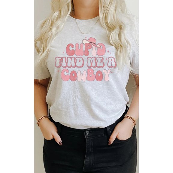 Cupid Find me a Cowboy Valentines Graphic Tee T-Shirt