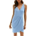 thumbnail image 1 of EQWLJWE Longue Robe pour Femmes Robe d'Été Décontractée Sans Manches Aguichant Col en V Profond Mini Robe de Soirée, 1 of 9