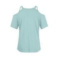 thumbnail image 5 of Womens Shirts Blouse Women's Fashion Casual V-Neck Hollow Out Double Shoulder Strapless T-Shirt Top, 5 of 6