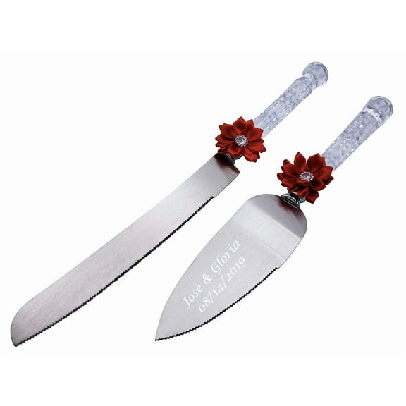 Gifts Infinity Wedding Cake Knife and Server Set, Stainless Steel Cake Cutting Set for Wedding, Activities, Family, Dishwasher Safe, Color-Red