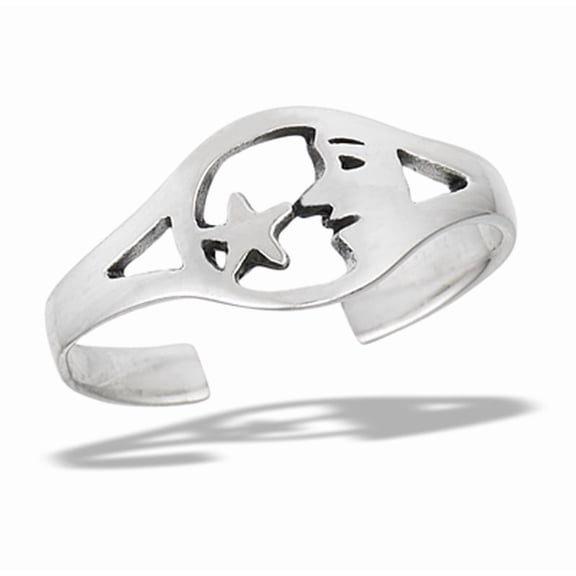 Adjustable Sterling Silver Man In The Moon Star Open Toe Ring 925 Midi Band Jewelry Female Unisex