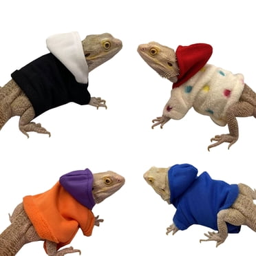 WATFOON Bearded Dragon Clothes Tank Accessories Costume Reptile Hoodies Apparel Handmade Warm Coat Jacket For Skin Protection Photo Party Lizard Small Animal Gecko Chameleon (L, Purple/Yellow