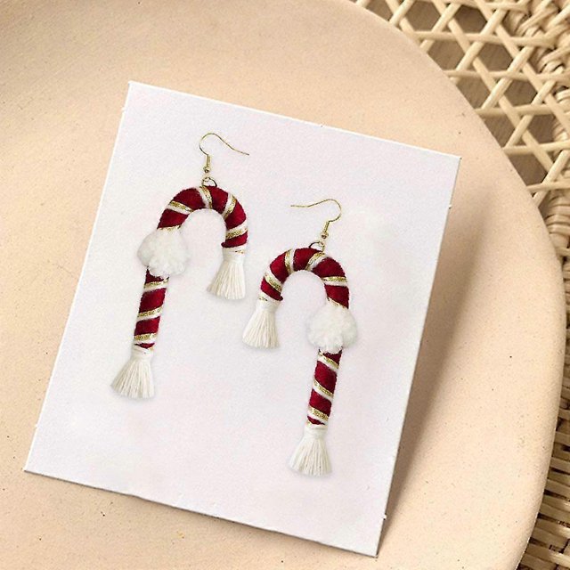 Weave Earrings Christmas Series Bohemian Santa Gifts For Festive Women Red Cane------Product code 61712