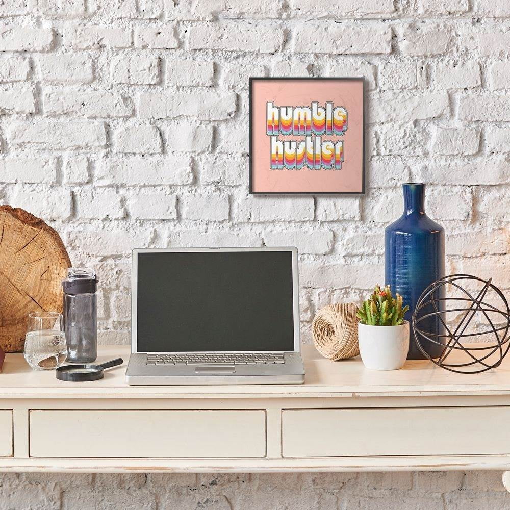 Stupell Industries Humble Hustler Rainbow Pink Neon Word Design Framed Wall Art by Dawn Vietro
