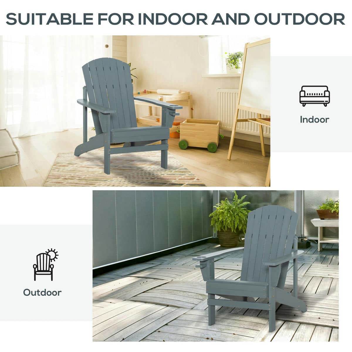 YYAo Patio Chairs, Patio Adirondack Chairs,Oversized Adirondack Chair, Outdoor Fire Pit and Porch Seating, Classic Log Lounge w/ Built-in Cupholder, Dark Gray