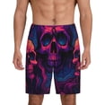 thumbnail image 1 of Balery Purple-Red Skull Pantalones cortos de pijama de punto de algodón para hombre con cinturilla y bolsillos-3X-Large, 1 of 6