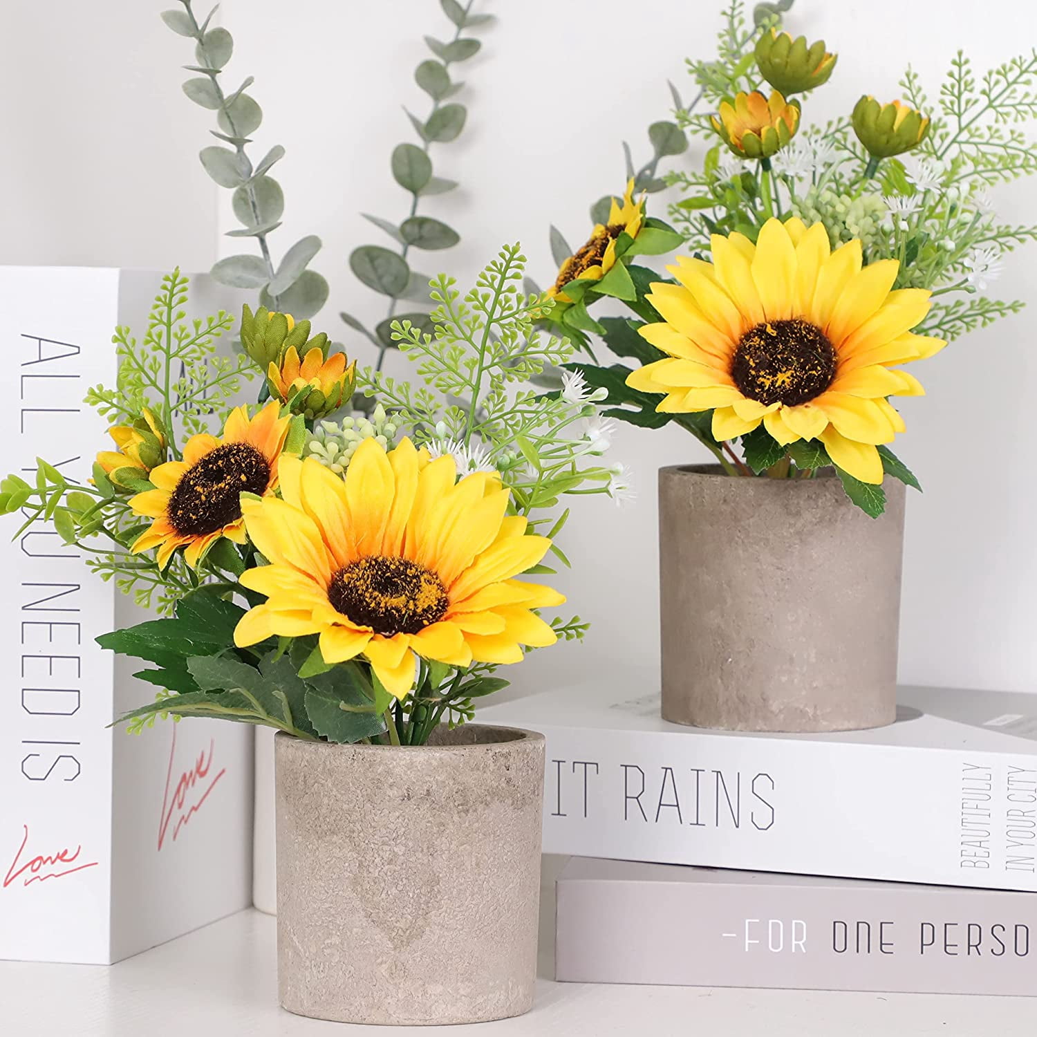 Sunflower Decor Artificial Potted Plants Yellow Fake Flower in Pots, Artificial Sunflower for Bathroom Home Kitchen Rustic Table Centerpiece Shelf Decor