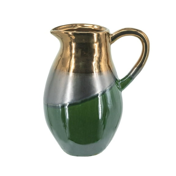 A&B Home Bronze and Green Decorative Ceramic Pitcher Vase 8.1" x 6.3" x 9.8"