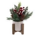 thumbnail image 4 of Mainstays 11" Decorative Tabletop Christmas Artificial Tree with Red Berries & Pine in White Ribbed Ceramic Planter on Wooden Stand, 4 of 6