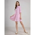 thumbnail image 4 of Womens Striped Button Down Midi Shirt Dress Casual Loose Cuffed Long Sleeve Mid Long Dresses Pink M, 4 of 9
