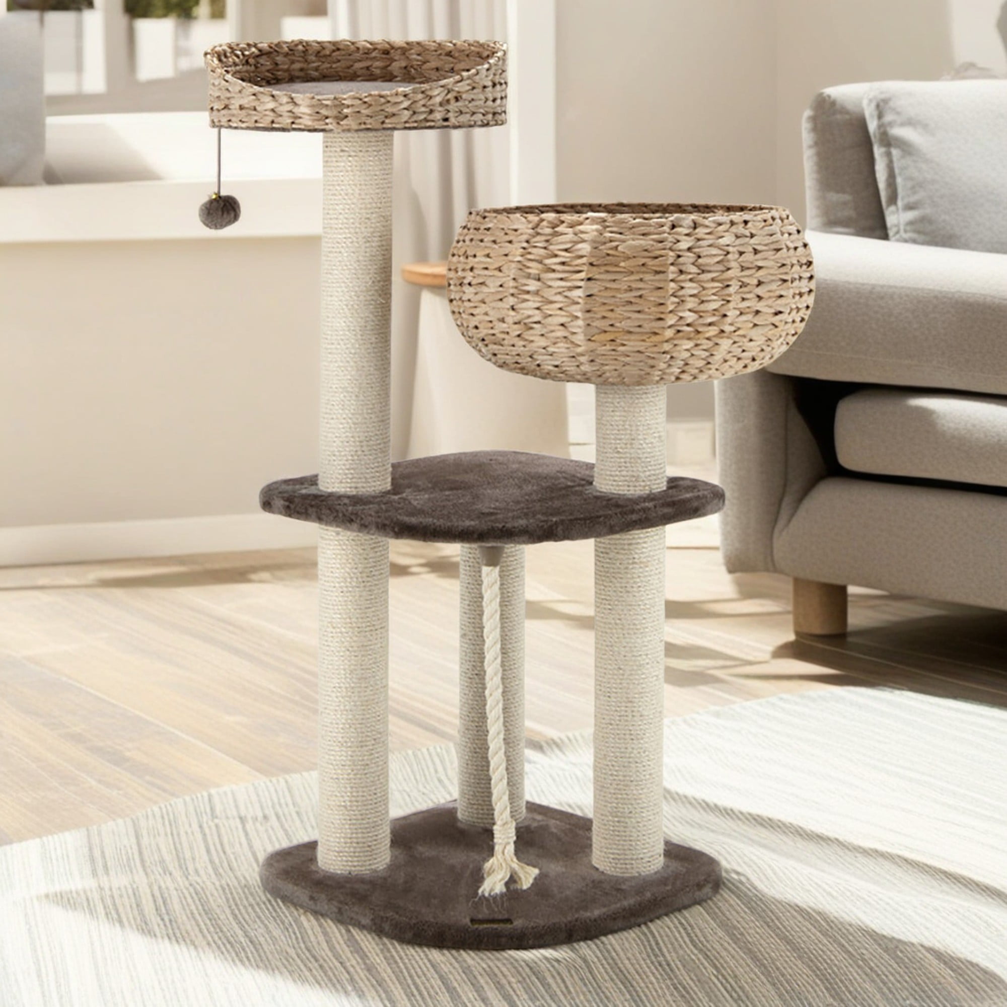 Kadyn 41" Rattan Cat Tree Indoor Climbing Activity Tower with Scratching Posts, Napping Perch, Brown