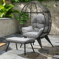 Dextrus Outdoor Egg Chair with Stand and Ottoman, Cushioned Wicker Chair with PE Rattan Design, Footrest Included for Patio, Garden, Backyard, Porch, Gray
