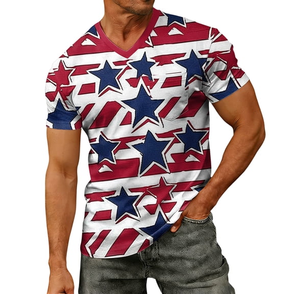 4th Of July Shirts for Men Short Sleeve Round Neck 250th Anniversary Usa Shirt Red White and Blue American Flag Print American Flag Patriotic Tshirt