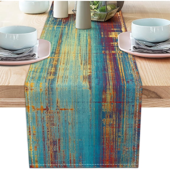 Small Table Runner Vintage Abstract Blue and Orange Table Runner Messy Rust Painting Farmhouse Coffee Table Runners for Kitchen Dining Table Home Decor 36"