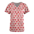 thumbnail image 4 of Valentine's Day Savings Clearance 2024! TAGOLD Women Scrub Tops, Print Scrub Tops, Women Valentine Day Short Sleeve V-neck Tops Printed Pockets Blouse Nursing, 4 of 5