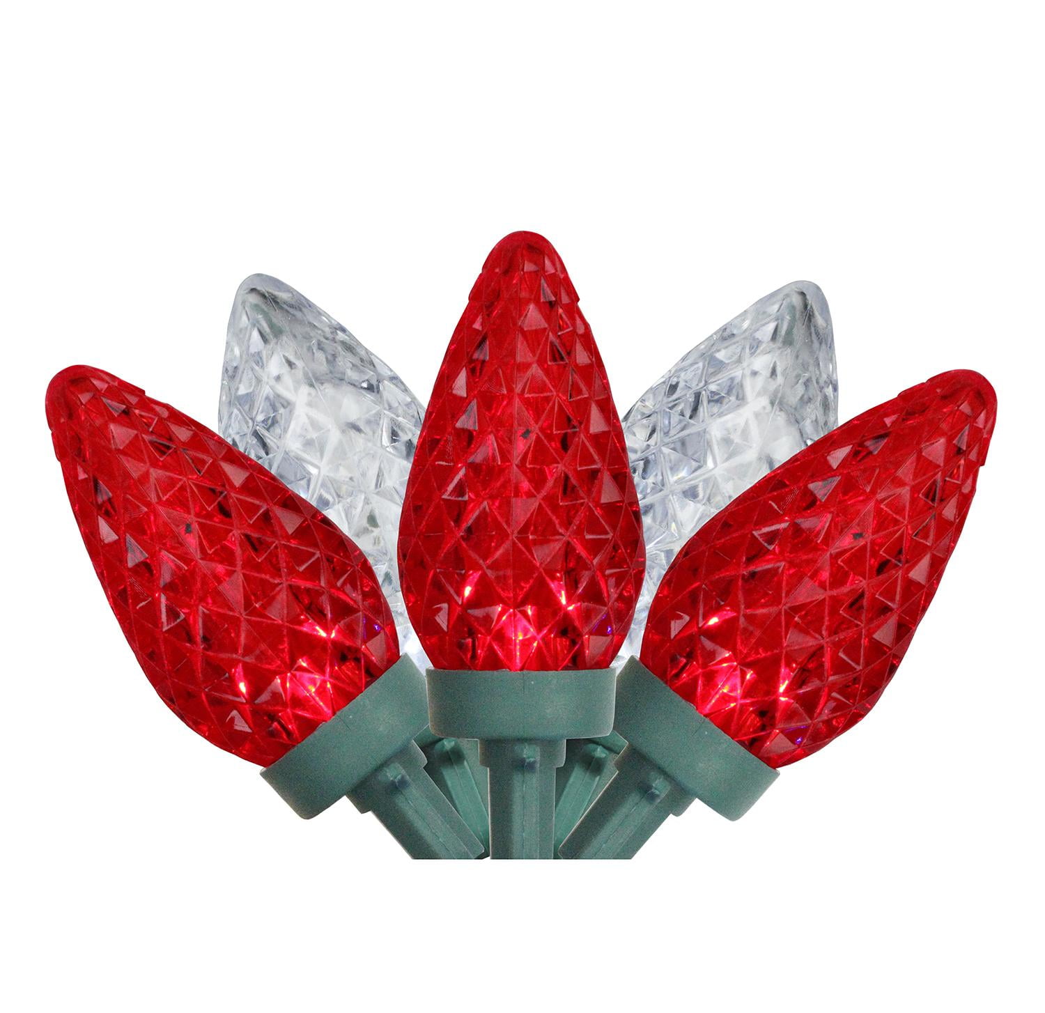Red & White Faceted LED C9 Christmas Lights