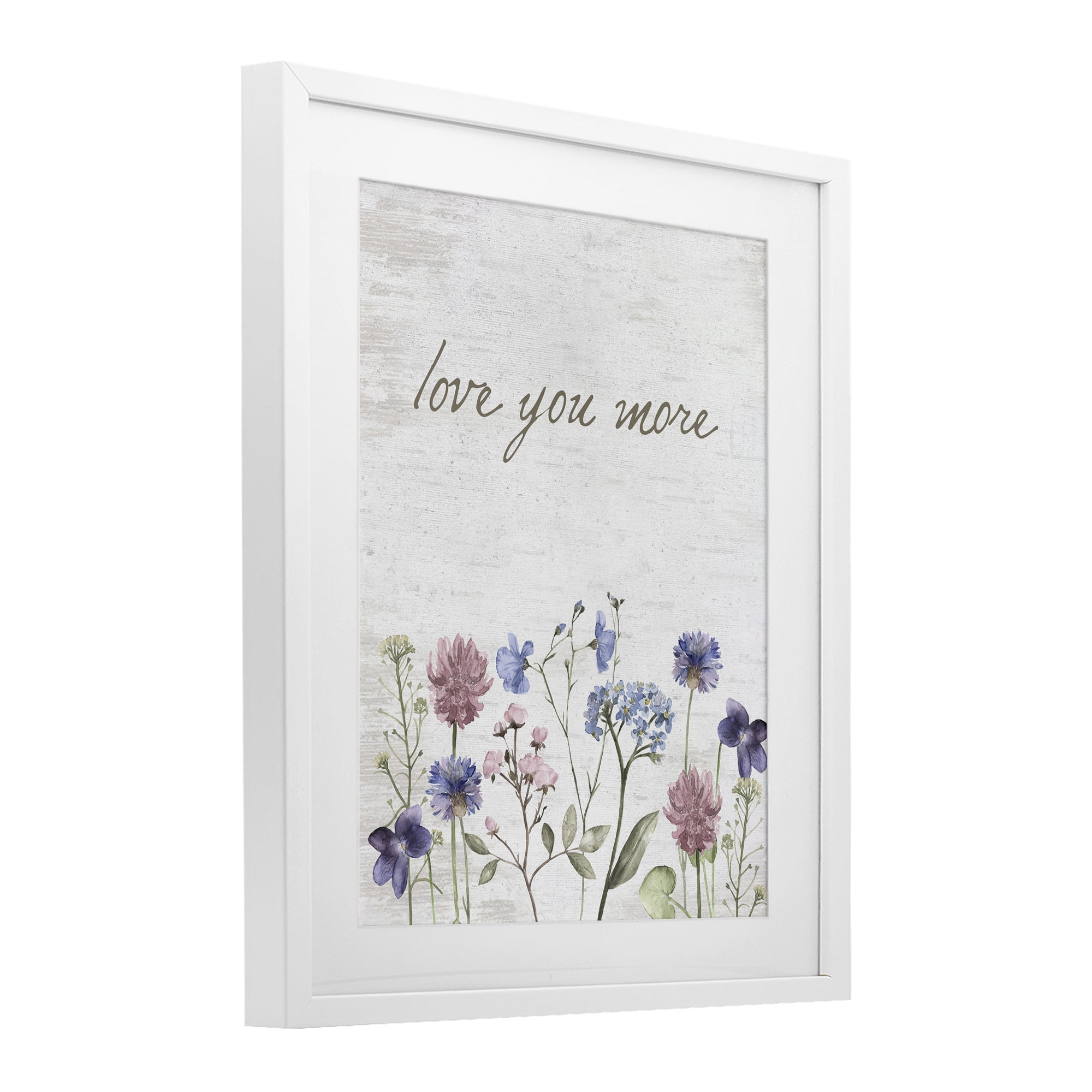 Love You More Wildflowers White Framed Print Under Glass, design by Lettered and Lined