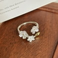 thumbnail image 4 of 925 Sterling Silver Flower Rings for Women Dainty 14k Gold Plated Adjustable Open Three Floral Statement Ring Non Tarnish Trendy Promise Ring Jewelry Birthday Gifts for Mom Daughter, 4 of 4