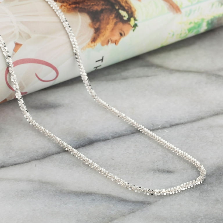 Real 925 Sterling Silver Diamond Cut Sparkle Ice Rope Chain