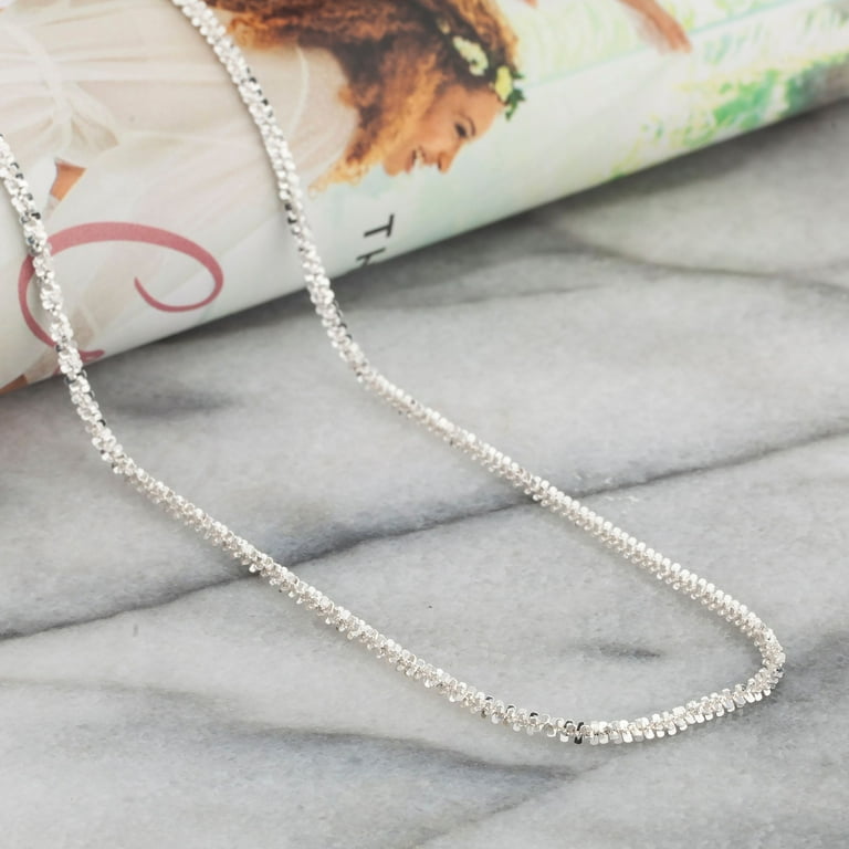 925 Sterling Silver, Sparkle Glitter Margarita Twisted Rock Chain 3mm Necklace - Hypoallergenic and Tarnish Resistant - By Oliver & Navy 925 Sterling Silver, Sparkle Glitter Margarita Twisted Rock Chain 3mm Necklace - Hypoallergenic and Tarnish Resistant - By Oliver & Navy