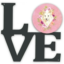 Carolines Treasures CK4201WALV White Collie Pink Flowers Metal Wall Artwork LOVE 12X12 multicolor