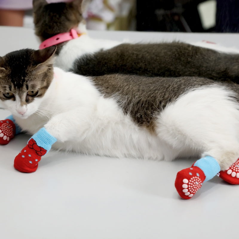 Akopawon 4 Pcs Anti-Slip Pet Dog Socks Cat socks Paw Protector Traction Control Socks for Indoor Wear Size S Pet Dog Cat Socks for Dog Cat with Rubber Reinforcement 4XL Fit Dogs 1.0-36.0kg