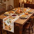 thumbnail image 2 of Thanksgiving Pumpkins Table Runner - 90 Inch Long Fall Maple Leaves Berries Tan Check Cotton and Linen Blended Dress Scarves Farmhouse Table Runner for Kitchen Dining, Coffee Table, 13" x 90", 2 of 8