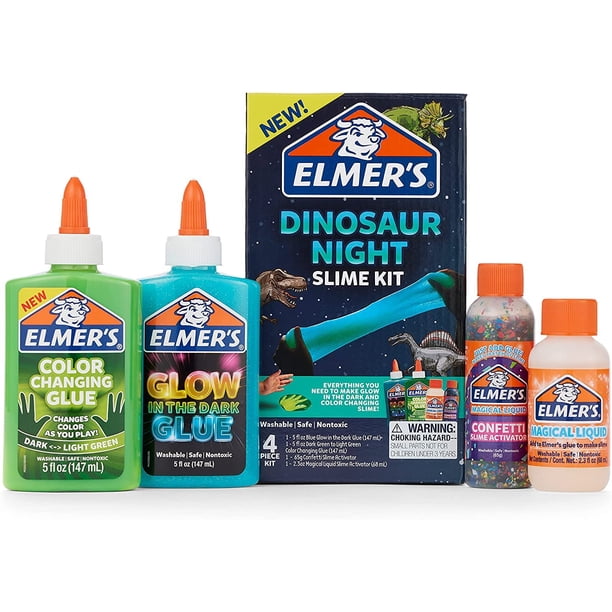 Slime Kit Elmer's Dinosaur Night, que cambia de color y brilla, 4 unidades