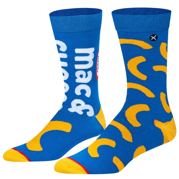 ODD SOX – Kraft Mac & Cheese Split Crew – Novelty Crew Socks – Size Large – Men's 8–12 / Women's