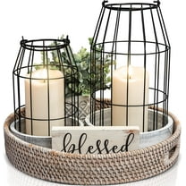 Rustic Farmhouse Lantern Decor Set of 2 - Stylish Decorative Lanterns for Your Living Room, Fireplace Mantle or Kitchen Dining Table - Modern Upscale Beauty for Your Entire Home