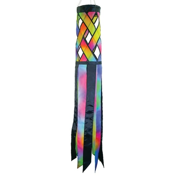 In the Breeze 5215 — Jewel Diagonal Weave 40" Windsock — Colorful Lattice Windsock with Color-Coordinated Tails