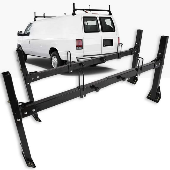 CCIYU Adjustable Roof Ladder Racks 55.2"-78.8" Van Ladder Rack for 96-18 for Chevy Express with Rain Gutters Black Powder Coated Steel Roof Mount Van Rack - 500 lb. Capacity