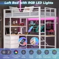 thumbnail image 5 of Twin Metal Loft Bed with L-Shaped Desk and 3 Fabric Drawers, Twin Size LED Loft Bed Frame with LED Lights and Charging Station, Safety Guard & Ladder & 3 Storage Shelves, White, 5 of 9