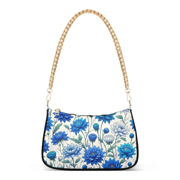 Flowers and Floral Blue Women Handbags Shoulder Bag Cross Body Bag with Crossbody Strap Hobo Bags Chain Strap